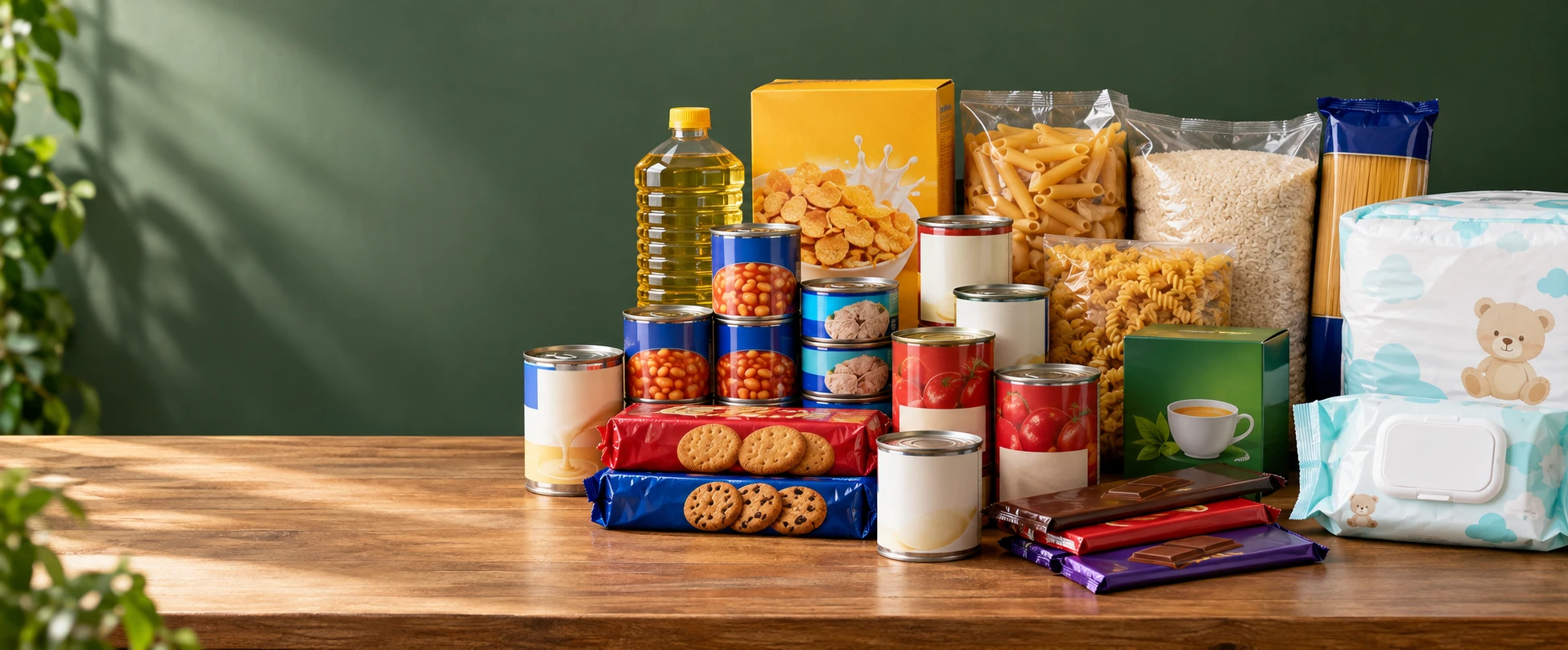 UK staples: rice, tins, cereal, pasta and nappies